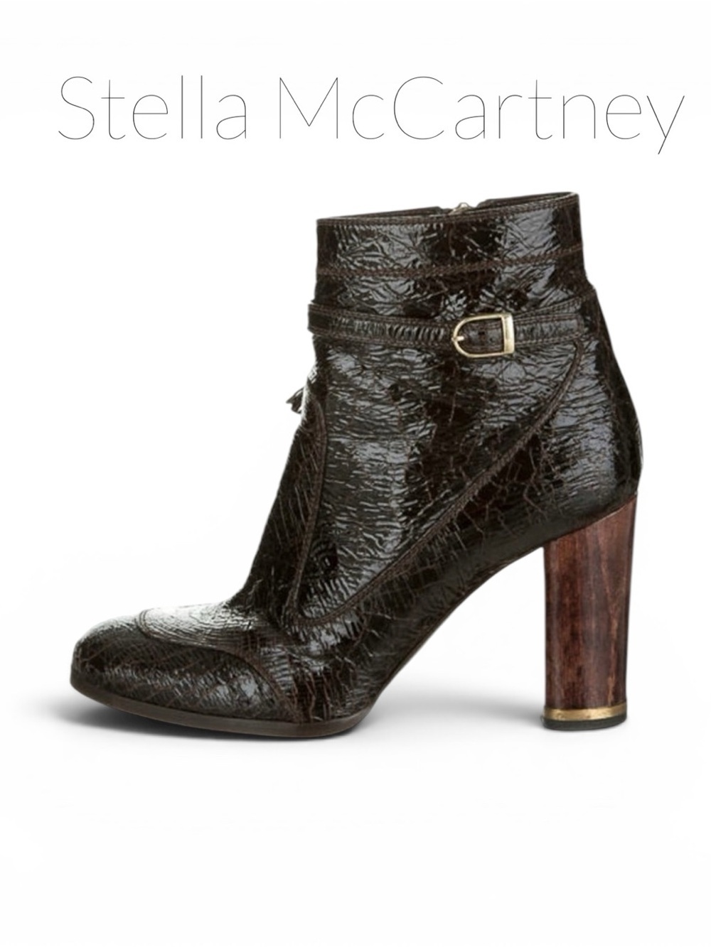 Stella McCartney Dark Brown Textured Heeled Ankle Boots 9.5